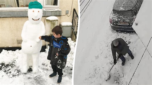 Moment 'miserable git' knocks down five-year-old boy's snowman