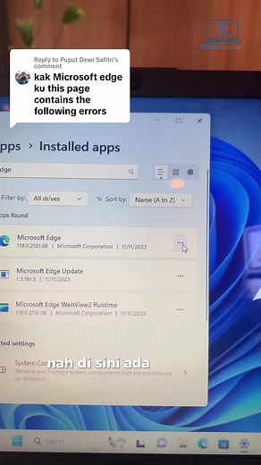 Replying to @Puput Dewi Safitri Cara repair Microsoft edge kalian yang errorr niih ges 🤩👍🏻 #fyi #rimaslaptop #fyp