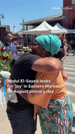 Abdul El-Sayed, running for the open Michigan U.S. Senate seat in the Democratic primary against Haley Stevens, visited Eastern Market in Detroit on primary day Tuesday, Aug. 4, 2026, to talk with voters, give hugs, dance and more. Get the latest Michigan primary election results using the link in bio. 📹 Video by @kpmitchellphoto, Detroit Free Press. #michigan #election #vote @Abdul El-Sayed
