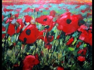 How to Paint with Acrylics: Field Of Poppies Abstract Realism. Poppy Flowers on canvas