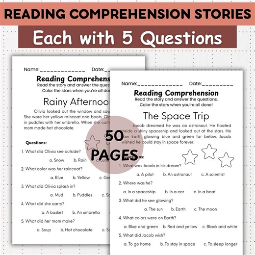 Reading Comprehension Worksheets: 50 Engaging Passages, Grades 1-3 (PDF Download) - Etsy