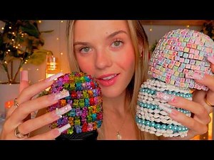 ASMR Embellished Mic Covers 🍬🍯 Brain Melting Tingles For Sleep (long nails)