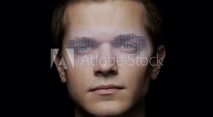 Facial scan different types concept. Man head close up.