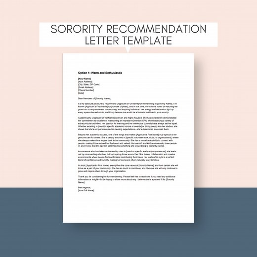 Sorority Recommendation Letter Template Sorority Letter of Recommendation College Letter Sorority Recommendation Sorority Letter - Etsy