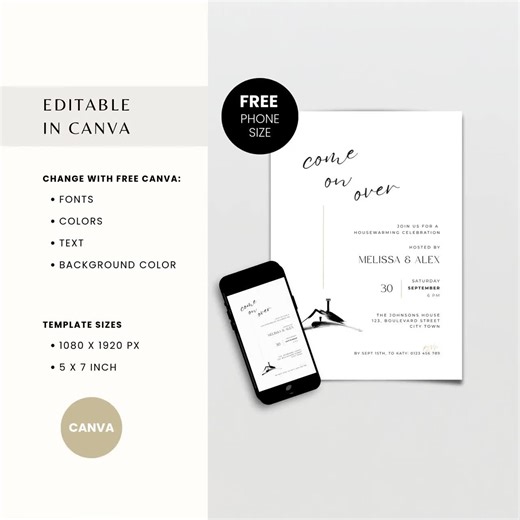 Minimal Housewarming Invitation Template: Editable Hand Drawn Come on Over Invite, Digital Download for New Home Party Celebration - Etsy