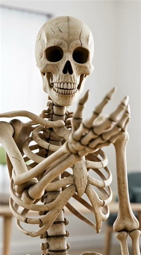 A skeleton playing with its cat