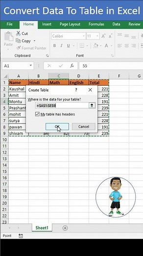 convert data to table in excel #excel #msexcel #exceltips #exceltutorial #shorts #youtubeshorts