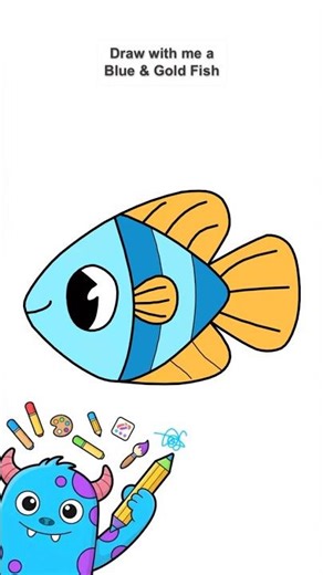 How to Draw a Cute Blue & Gold Fish! 🐠✨ (Step-by-Step) | #sketchdoo