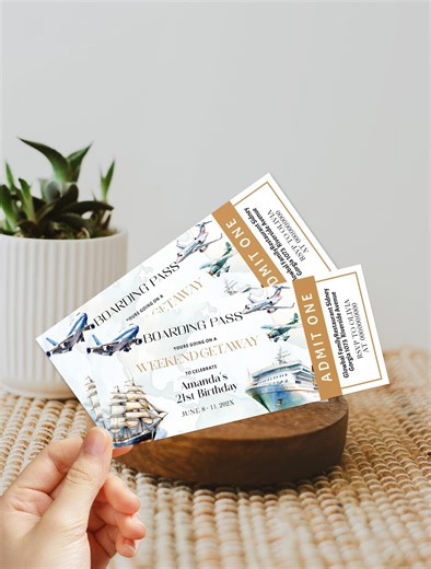 Weekend Getaway Ticket Invitation, World Map, Travel Theme, Boarding Pass, Airplane, Editable Template P282 - Etsy