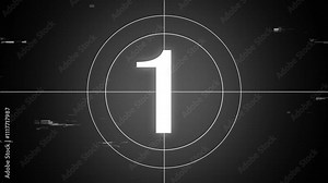 Realistic vintage old movie countdown intro animation - sepia toned with film shake and dust and scratches. Countdown movie from 5 to 0 number.