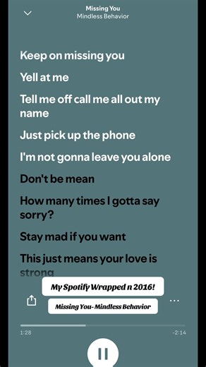 Missing You- Mindless Behavior. Since we are going back to 2016 here is my Spotify wrapped a decade ago! DM me a link to your Spotify Wrapped, Apple Replay, even YouTube Recap music, etc of any and all years for YOUR type of music to be featured on the page. EVERY genre is welcomed! Let’s break the genre norm of mainstream music! #mindlessbehavior #missingyou #spotifywrapped #2016 #diversemusic