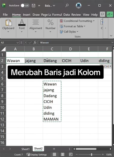 Belajar Excel Dasar - Merubah Data Baris Menjadi Kolom di Excel