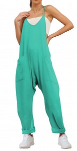 Fantaslook Jumpsuits for Women Casual Loose Rompers Sleeveless Spaghetti Strap Overalls Jumpers Harem Long Pants with Pockets