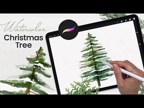 How To Draw Watercolor Christmas Tree • Procreate Tutorial • Winter Holidays Art