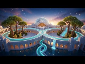 Infinity Symbol Courtyards: Eternal Loop Architecture with Emerald Gardens | 4K Sacred Geometry