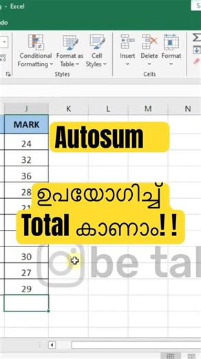 2 | Excel Total കണ്ടാലോ.? Total using AUTOSUM .? #autosum #malayalamexcel #freeexcel #excelmalayalm