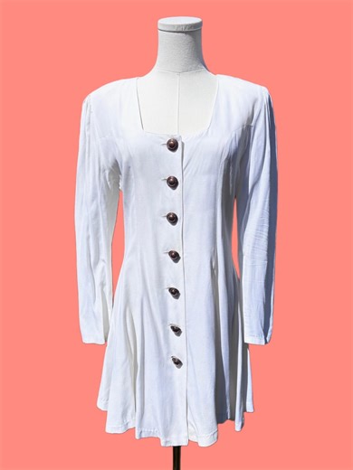 Vintage 1980s White Square Neck Button-front Long Sleeve Mini Dress | Lira | Modern Size Small - Etsy Canada