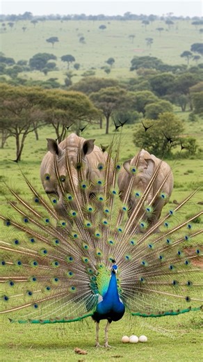 Peafowl bird sound 🦚 Peacock Opens Feathers When Elephant Lets Out Very Loud Trumpet!