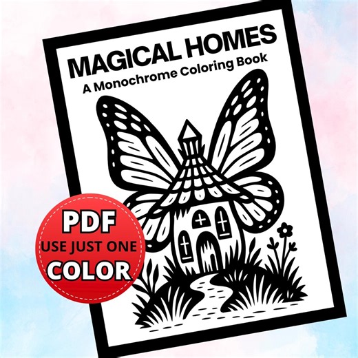 Monochrome Coloring Book Pages, Magical Fairy Mushroom Cottage Core House Illustration Designs, One Color Printable Sheets PNG PDF - Etsy