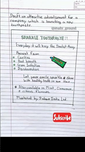 Advertisement writing on toothpaste l Advertisement writing class 11/12 Advertisement for Toothpas