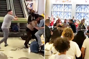 Shocking airport brawls sees 2 arrested after one 'BITES cop on the head'