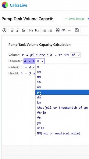 Cylinder Tank Capacity Calculator with CalcsLive