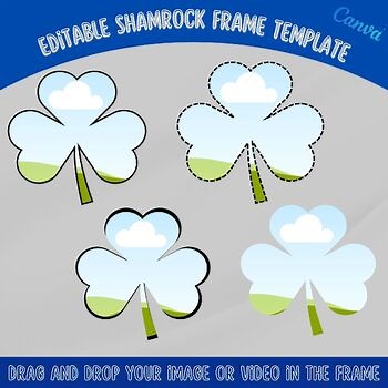 Editable Shamrock Shape Canva Frame, Canva Template , Clover Photo Template