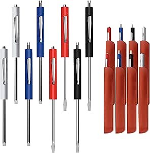 8pcs Pocket Screwdriver Set with 8 Synthetic Leather Case, Removable Screwdriver Pen, Magnetic Slotting, Valve Core Tool Mini Screwdriver with Dual Bits.