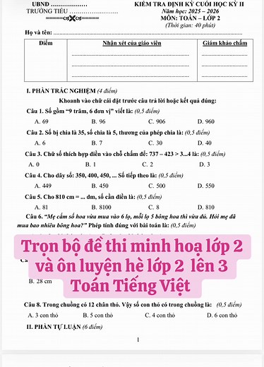 50 đề ôn thi cuối năm và ôn hè lớp 2 Toán & Tiếng Việt