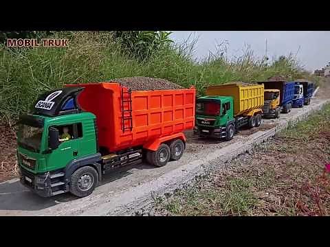 MOBIL TRUK TRONTON TERGULING SAAT BONGKAR PASIR - LOADER RC MUAT PASIR