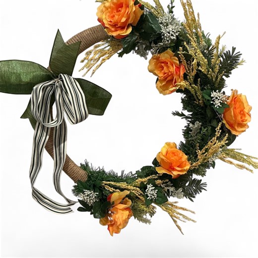 Farmhouse Spring Wreath: 24 Inch Orange Floral Door Decor - Etsy