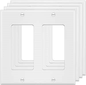 2-Gang Switch Outlet Wall Plate Cover Double Electrical Faceplate for Light Switches, Smart Switch,Dimmers, GFCI, Receptacle, USB Outlet, White (4-Pack)