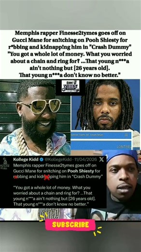 MEMPHIS RAPPER FINESSE2TYMES GOES OFF ON GUCCI MANE FOR SNITCHING ON POOH SHIESTY: "YOU GOT.#shorts