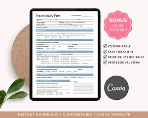 Travel Agent Client Intake Form, Travel Inquiry Form, Client Travel Inquiry Form, Travel Agency Forms, Travel Advisor - Edit Free in Canva! - Etsy