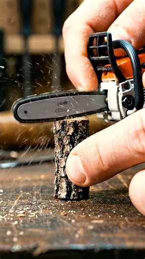Mini Chainsaw Cutting Tiny Tree Trunk 🌲🪚 (So Satisfying)