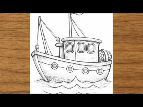 Fishing Boat Pencil Sketch | Easy Boat Drawing Step by Step