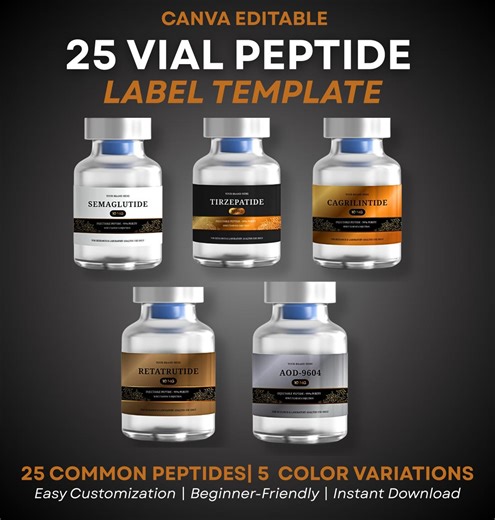 Peptide Vial Label Template, Custom Peptide Labels 3ml,5ml,10ml Editable Peptide Label Printable, Peptide Canva Template, Digital Download - Etsy UK