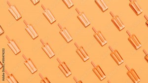 Popsicles turn arond on orange background 4k 3d looped animation. Summer mood render. National Ice-cream Day concept