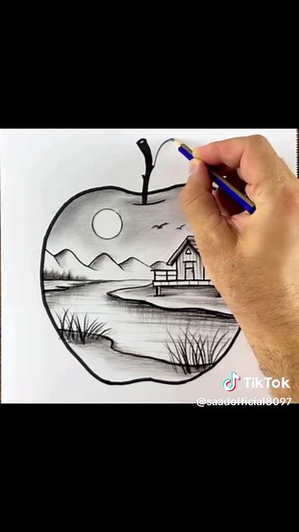 Creative Apple Shaped Landscape Sketch Tutorial