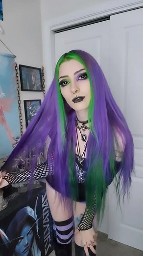 12K views · 10K reactions | Dare to stand out in the shadows : Neon purple, neon green , and black hair combo for the ultimate goth glam.☠️ Use code "Ladysurvival" from @ladysurvivalwow for 20% off! 理﫣 #iroiro #iroirocolors #naturalingredients #purplehair #greenhair #colorcompanion #alternativegirls #hairdye #hairtutorial #gothhair #emohair #punkhair #altgirls | Iroiro colors | Facebook