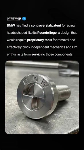 HYPEWHIP on Instagram: "⚙️ In a move that blends luxury branding with aggressive gatekeeping, BMW has patented a new screw head shaped exactly like its iconic Roundel logo, effectively creating a mechanical lock that only they hold the key to. This proprietary design features a complex quadrant pattern recessed into the fastener, rendering standard tools useless and potentially forcing owners to rely exclusively on authorized dealerships for maintenance. Do you view this innovation as a genuine
