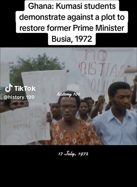 Ghana: Students in Kumasi demonstrate against attempted coup to restore former Prime Minister Busia, 1972 #ghanatiktok🇬🇭 #africantiktok