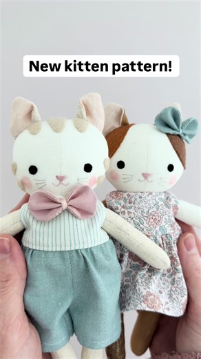 Thanks so much for all the love for my new kitten pattern. It’s been so lovely hearing how excited you are about making little kitty families! 🐱🩷 If you missed it, you can make a baby-size cat that measures 7” (18 cm)… perfect for dolls’ houses and tiny pocket adventures! The kitten has the same size body as my baby bear and bunny patterns, so they can all share clothes If you’d like to make a kitten (or a whole little cat family!) for someone special, you can find all my cute and easy sewing 