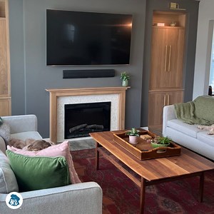 Cozy up! Built by Bec partnered with Dutch Boy® to add a moody vibe to this sitting area. She used Platinum® Plus in Cliffside Gray 437-5DB to create the perfect backdrop for the fireplace and built-in surrounds. “My new favorite moody color from Dutch Boy paints is Cliffside Gray. It's a rich gray with a hint of brown. The perfect neutral,” Rebecca said. “Having a high-quality paint like Dutch Boy® Platinum® Plus is a must when you’re painting a dark color. [It] goes on smoothly and the color I