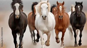horses running together in a herd across a field,