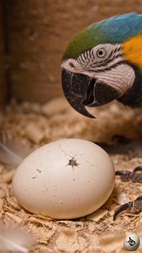 Baby Blue and Yellow Macaw Hatching From Its Egg