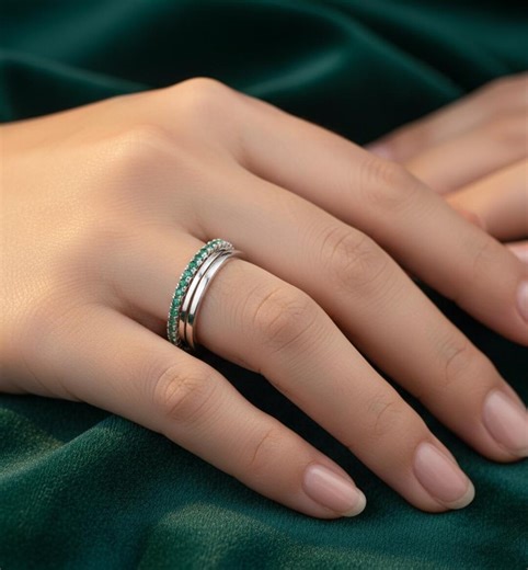 Dainty Emerald Ring 14K Gold Stackable Ring, Minimalist Birthstone Ring, Delicate Emerald Stacking Eternity Ring - Etsy