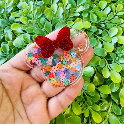 Mouse Head Flatback: Minnie Mouse Shape Acrylic, Mouse Shaker Flatback, Badge Reel Toppers, Glitter Planar Resin, Hair Bow Charm - Etsy