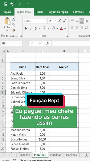 Você já conhecia essa função do Excel ? A função Rept pode ser muito util para fazer gráficos de barra e deixar sua planilha organizada #excel #exceldicas #excelcurso