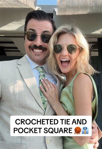 The Bro Up Glow Up 😎☀️ I just crocheted this sweet tie & pocket square! Let’s test it out!! FYI - crocheting this tie and pocket square was super simple. I used my trusted 4mm @CloverUSA 🍀hook and some sweet hand-dyed merino wool from @Arcane Fibre Works 🇨🇦 🧶🧡 Also @Erin Mulvey obviously!! #handmade #crochet #crichetersofinstagram #couplegoals❤️ #weddingwear